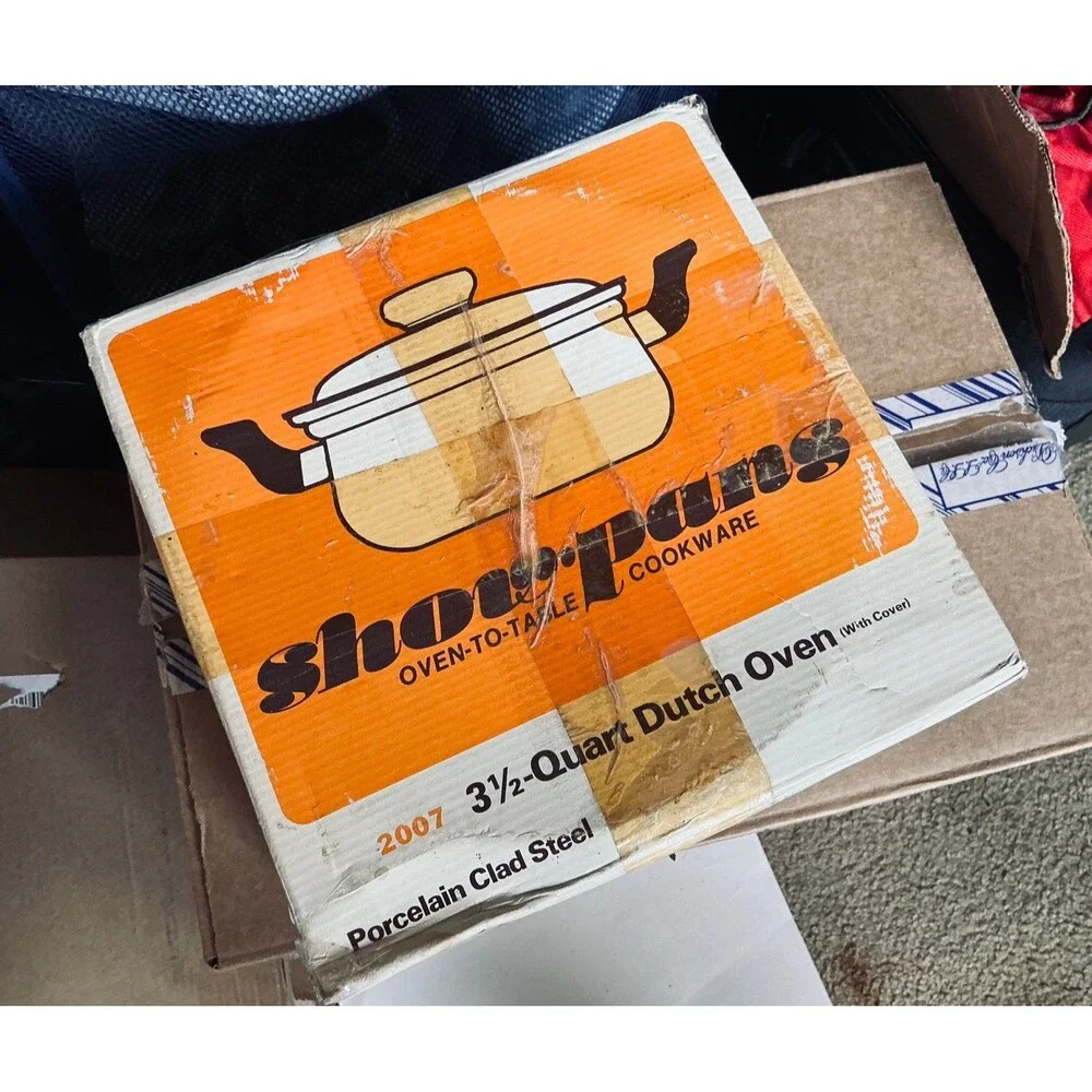 Vintage Show-Pans 3.5-Quart Porcelain Clad Steel Dutch Oven w/Lid+Original Box